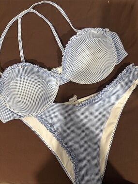 Fashion Nova Blue and White Gingham Bikini Set